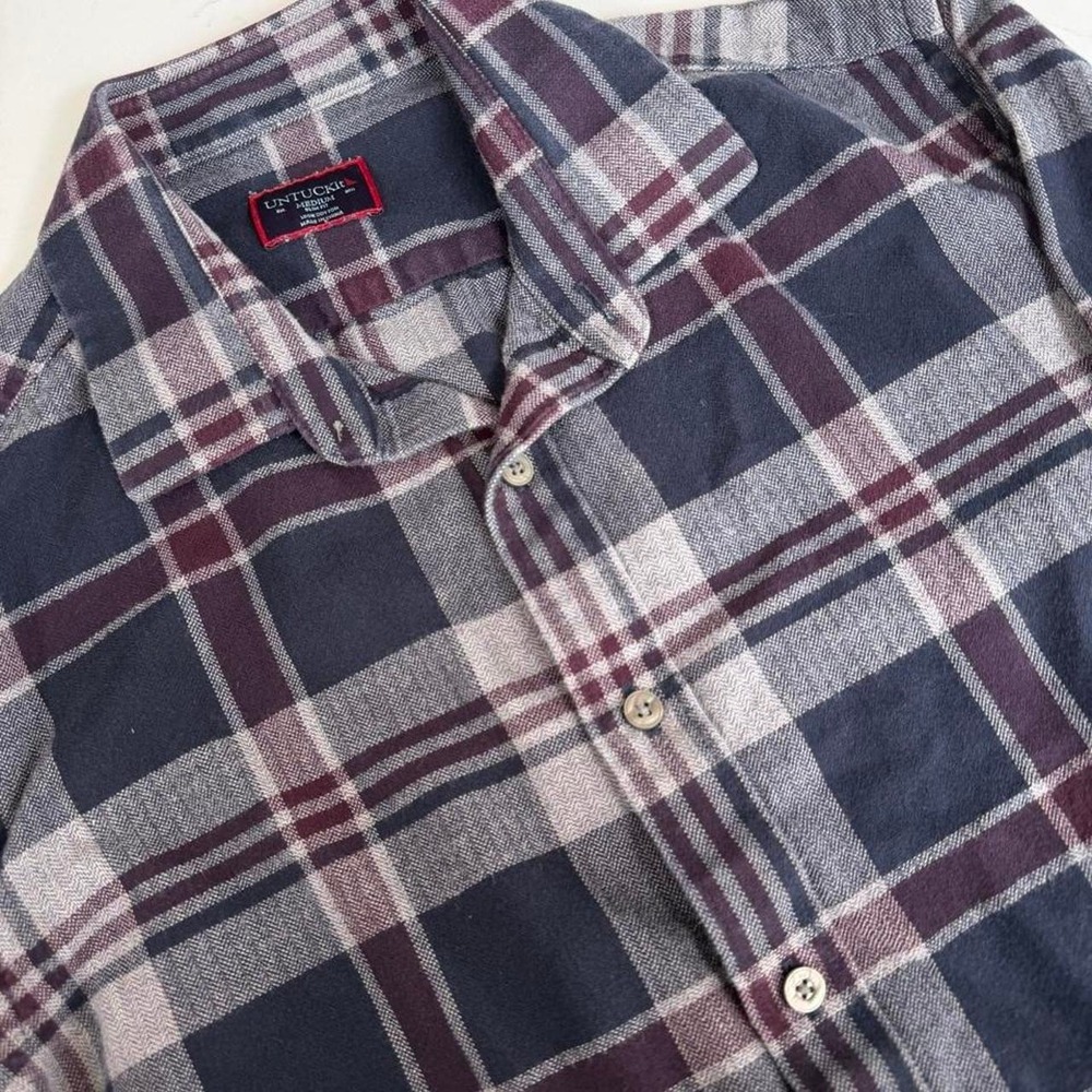 UNTUCKit McIntyre Men's Medium Slim Fit Plaid Flannel Shirt 100% Cotton